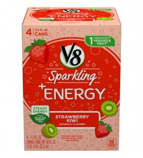 V8 Sparkling +Energy, Healthy Energy Drink, Natural Energy from Tea, Strawberry Kiwi, 11.5 Ounce Can (Pack of 4)