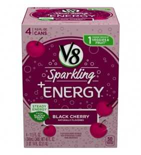 V8 Sparkling +Energy, Healthy Energy Drink, Natural Energy from Tea, Black Cherry, 11.5 Ounce Can (Pack of 4)