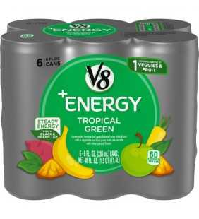 (6 Cans)V8 +Energy, Healthy Energy Drink, Natural Energy from Tea, Tropical Green, 8 fl oz