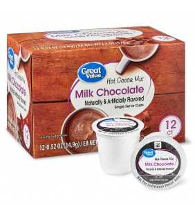 Great Value Milk Chocolate Hot Cocoa Mix, Single Serve Pods, 12 Count