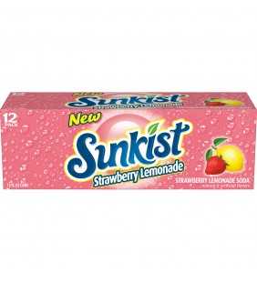 Sunkist Strawberry Lemonade Soda, 12 Fl Oz Cans, 12 Count