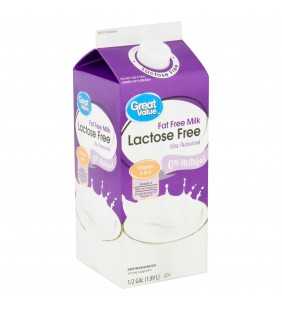 Great Value Lactose Free Fat Free Milk, 1/2 gal