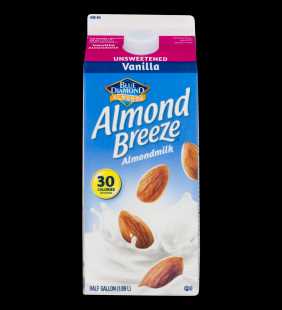 Blue Diamond Almond Breeze Unsweetened Vanilla Almond Milk, Half Gallon
