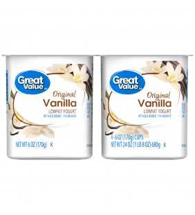 Great Value Original Vanilla Lowfat Yogurt, 6 oz, 4 ct