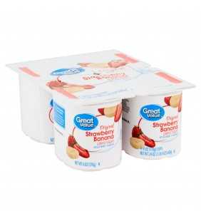 Great Value Original Strawberry Banana Lowfat Yogurt, 6 oz, 4 count