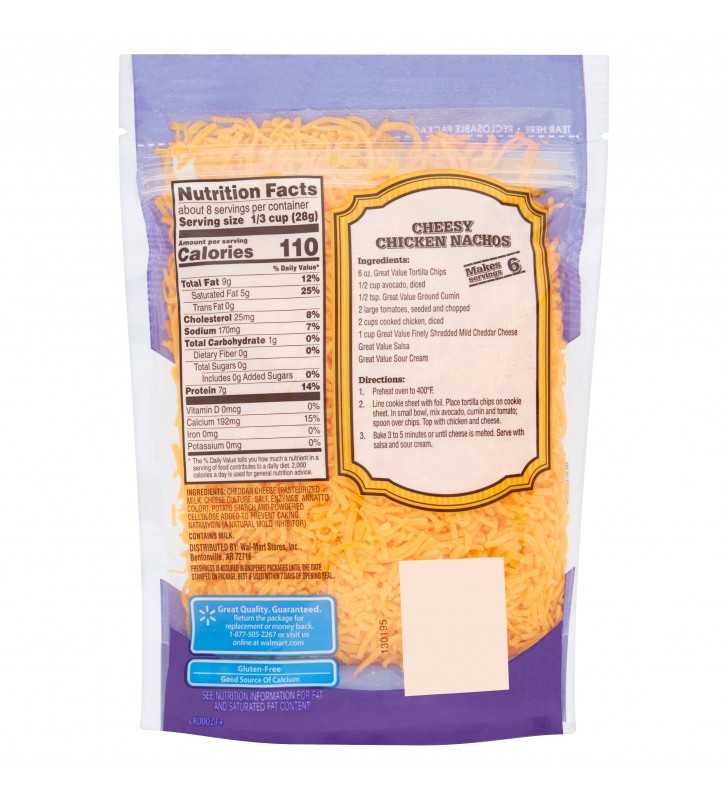 Great Value Finely Shredded Mild Cheddar Cheese, 8 oz