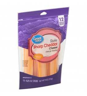 Great Value Sticks Sharp Cheddar Cheese, 0.75 oz, 12 count