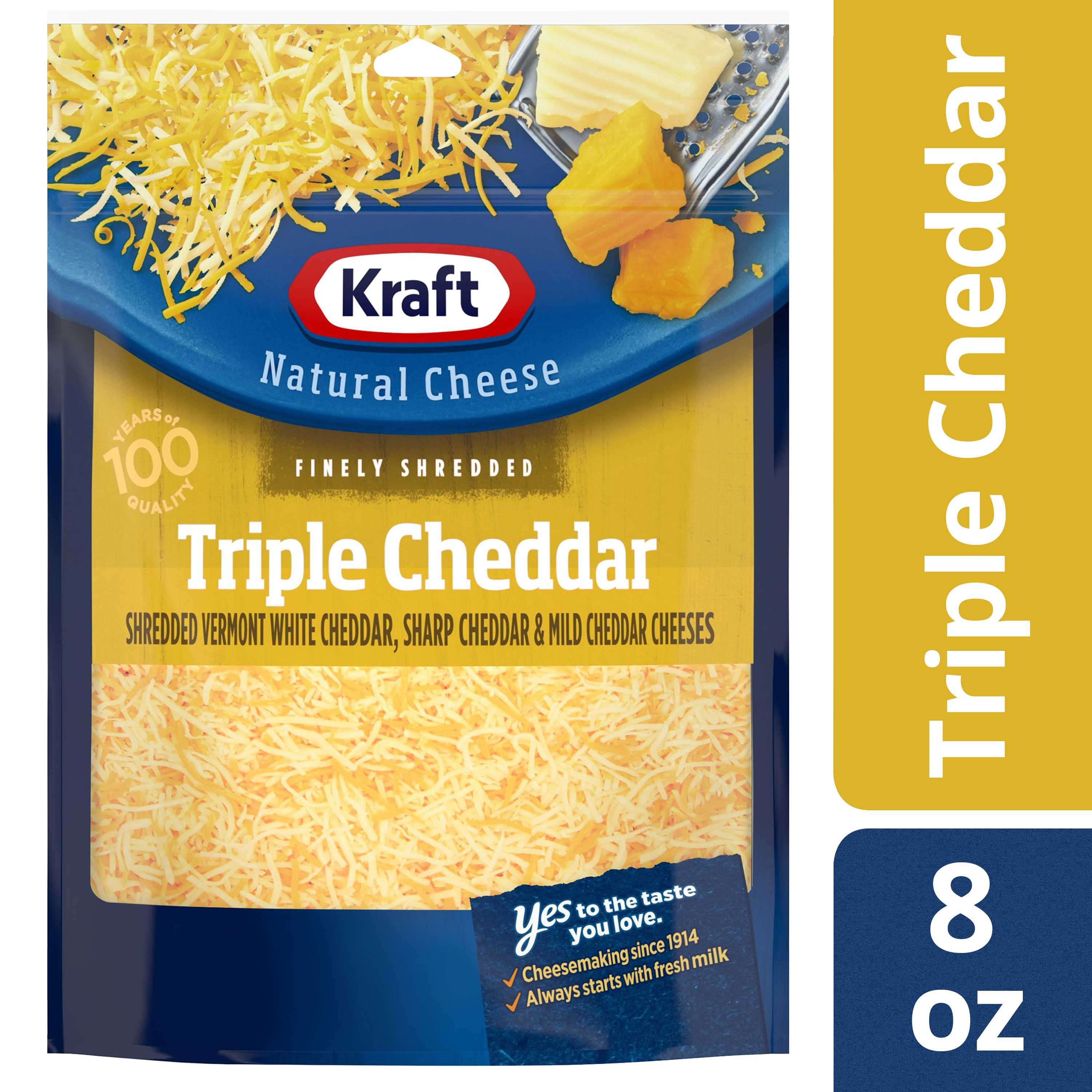 Kraft Finely Shredded Triple Cheddar Shredded Cheese, 8 oz Bag