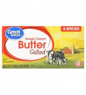 Great Value Sweet Cream Salted Butter, 4 count, 16 oz
