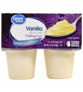 Great Value Vanilla Pudding Cups, 3.25 Oz., 4 Count