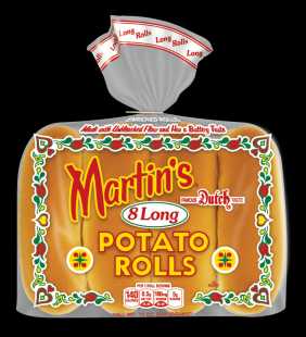 Martin's Long Potato Rolls for Hot Dogs, Made with Non-GMO Ingredients, Bag of 8