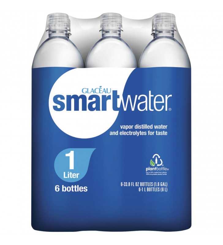 Glaceau Smartwater Vapor Distilled Water, 33.8 Fl Oz, 6 Count