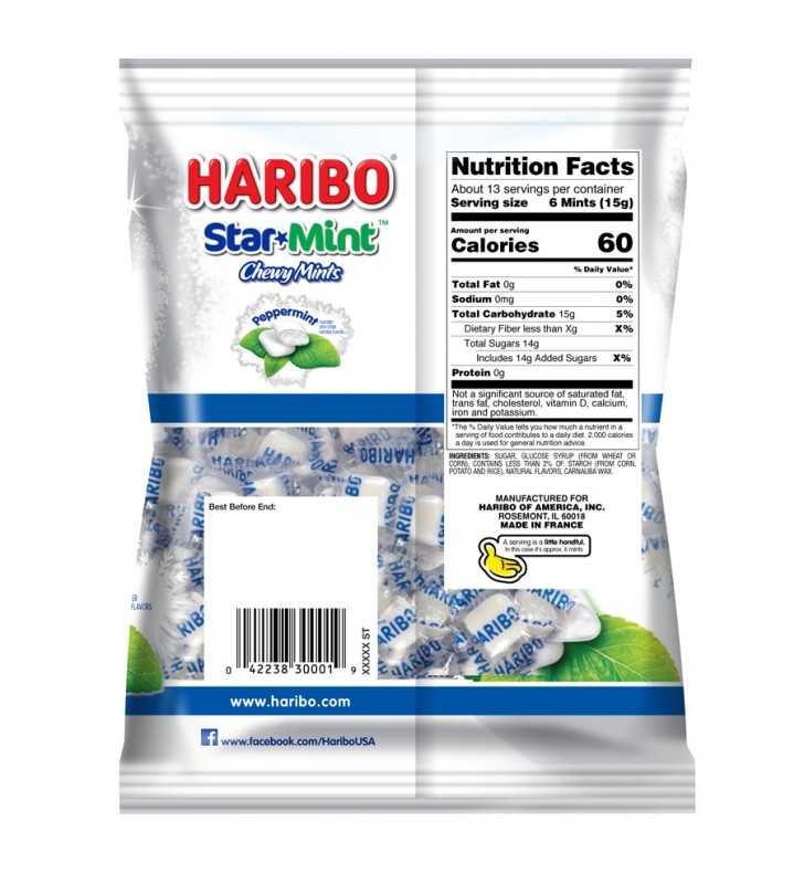 HARIBO Star Mint gummi candy, Pack of 1 6.5oz Peg Bag