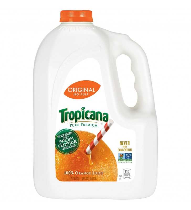 Tropicana, Pure Premium Original No Pulp 100% Orange Juice, 128 oz Bottle