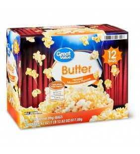 Great Value Butter Flavored Microwave Popcorn, 28.82 oz, 12 Count