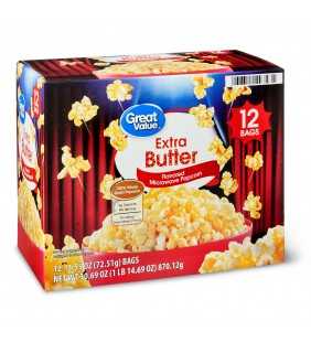 Great Value Extra Butter Flavored Microwave Popcorn, 30.69 oz, 12 Count