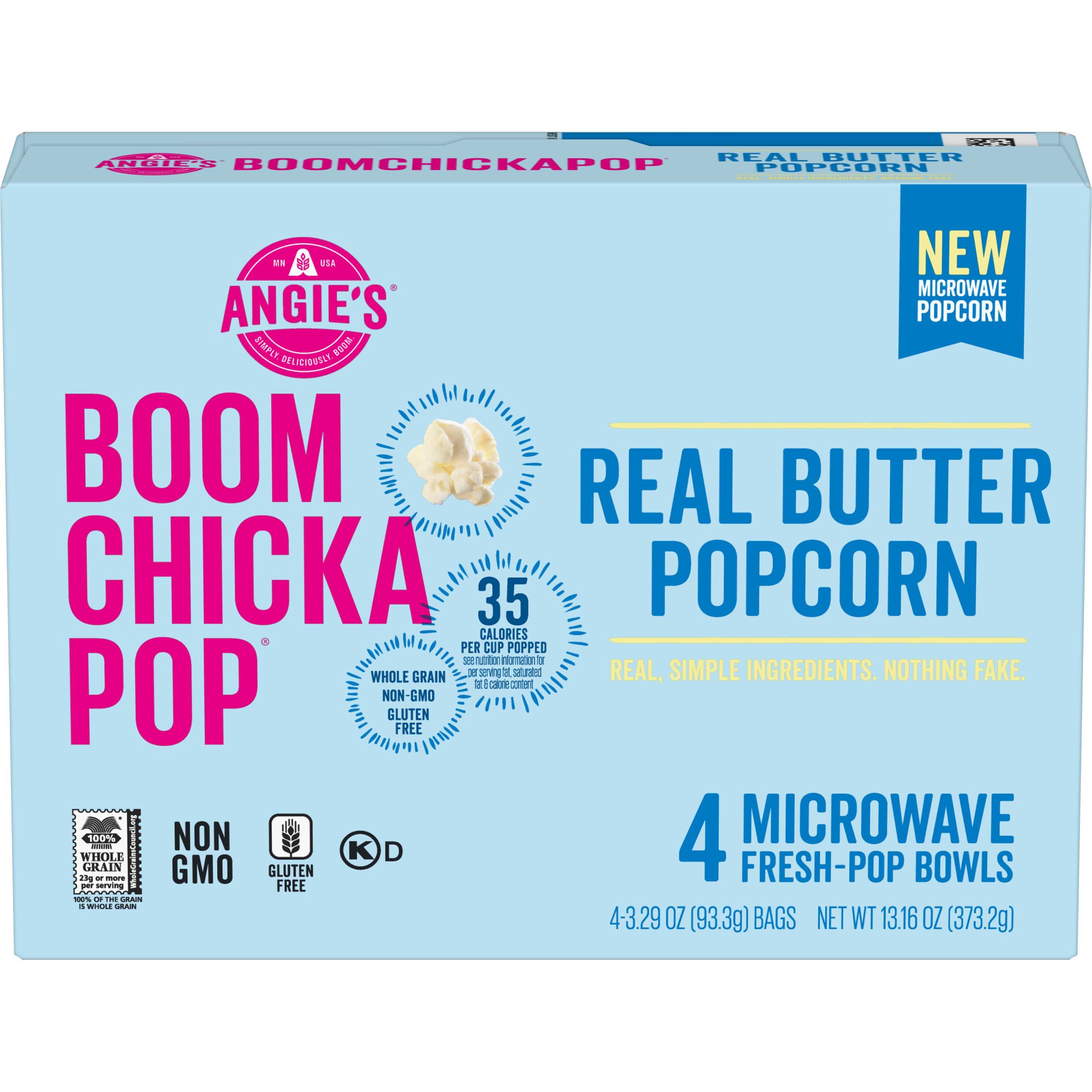 Angies BoomChickaPop Real Butter Microwave Popcorn 3.29 Oz. 4 Count