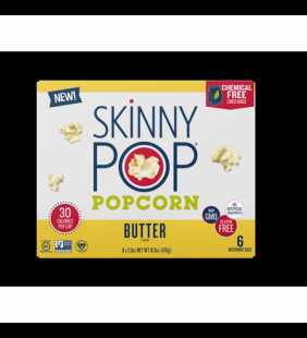 SkinnyPop Butter Microwave Popcorn, 2.8 Oz. Bags, 6 Ct Dairy-Free, Chemical Free