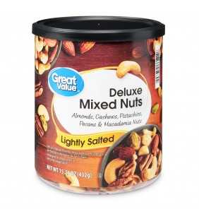Great Value Deluxe Mixed Nuts, Lightly Salted, 15.25 oz
