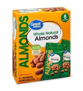 Great Value Whole Natural Almonds, 1 oz, 8 Count