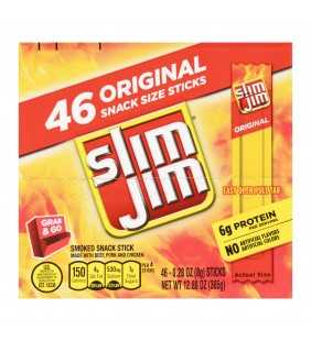 Slim Jim Snack-Sized Smoked Meat Stick Original Flavor Keto Friendly Snack Stick 0.28 Oz 46 Count