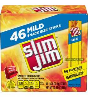 Slim Jim Mild Smoked Snack Sticks Keto Friendly Smoked Meat Stick 0.28 Oz 46 Ct