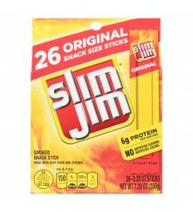 Slim Jim Original Smoked Snack Sticks Keto Friendly Smoked Meat Stick 0.28 Oz 26 Ct