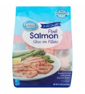 Great Value Wild Caught Pink Salmon Skin-On Fillets, 2 lb