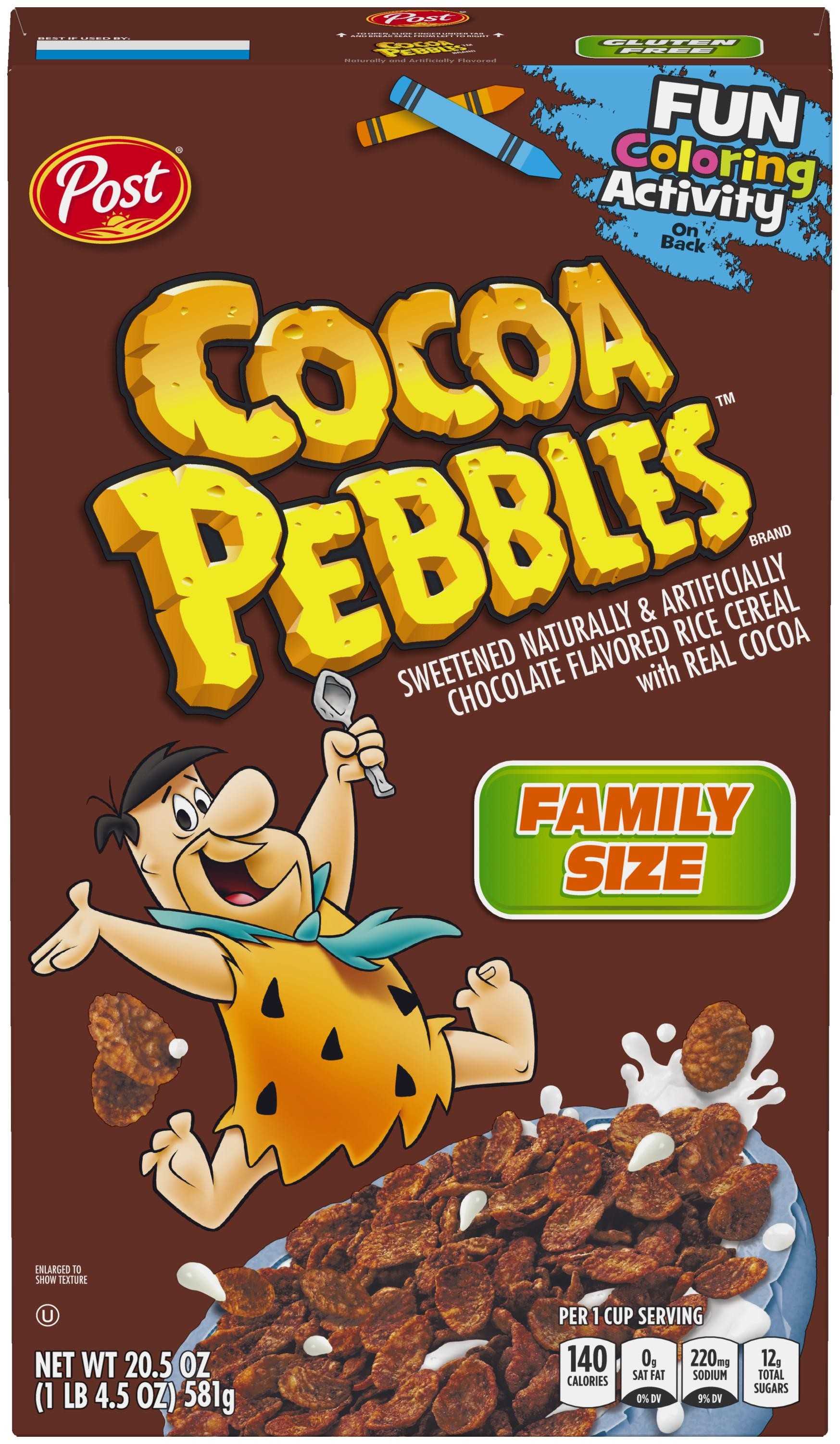Post, Cocoa Pebbles Breakfast Cereal, Chocolate, Family Size, 20.5 oz. Box