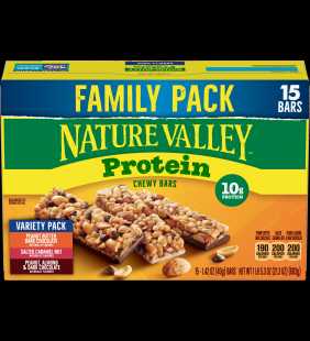 Nature Valley 10g Protein Chewy Granola Bars, 15 Ct Variety Family Pack, 21.3 Oz (Peanut Butter Dark Chocolate, Salted Caramel N