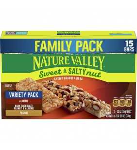 Nature Valley Sweet & Salty Nut Chewy Granola Bars, 15 Ct Variety Family Pack, 18 Oz, (Almond, Dark Chocolate Peanut & Almond, P