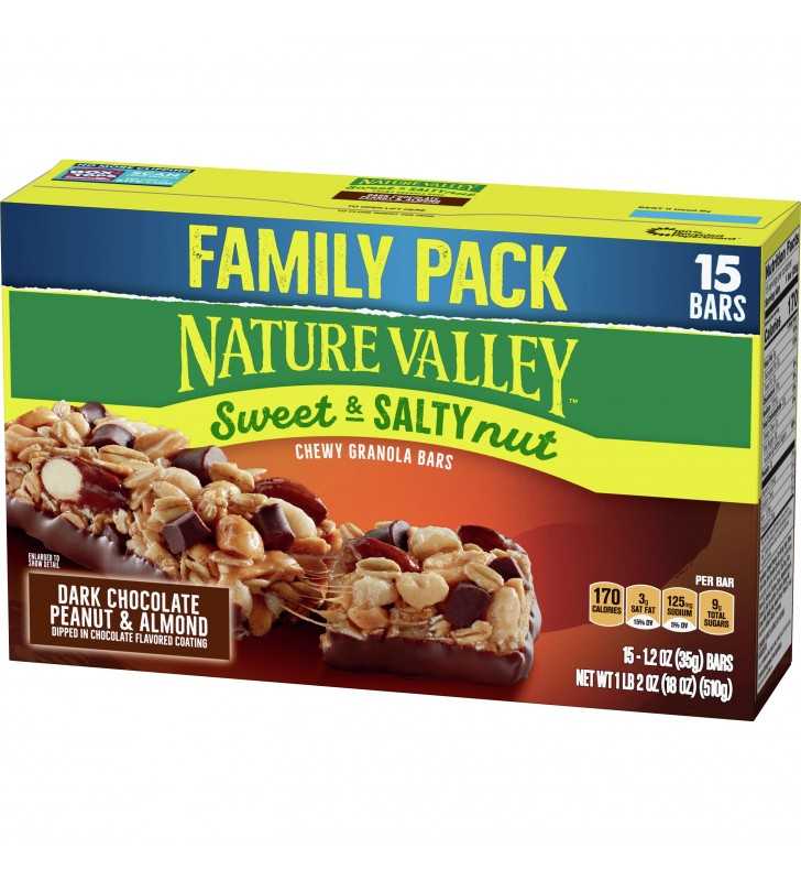 Nature Valley Sweet & Salty Nut Chewy Granola Bars, Dark Chocolate Peanut & Almond, 15 Ct Family Pack, 18 Oz