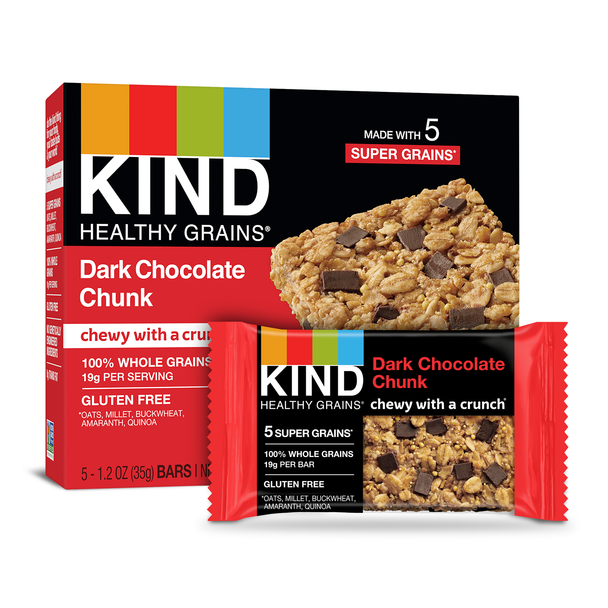 KIND Healthy Grains Granola Bar, Dark Chocolate Chunk, 1.2 Oz, 5 Ct