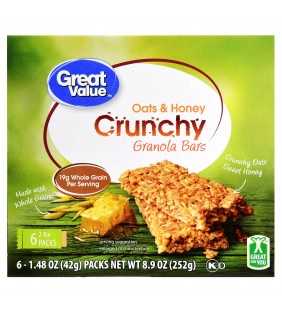 Great Value Crunchy Granola Bars Oats & Honey 1.4 oz 6 Count