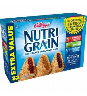 Kellogg's Nutri-Grain, Soft Baked Breakfast Bars, Variety Pack, Extra Value Size, 32 Ct, 41.6 Oz