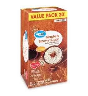 Great Value Instant Oatmeal, Maple & Brown Sugar Value Pack, 20 Packets