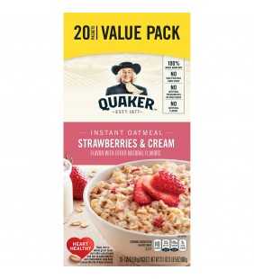 Quaker Instant Oatmeal, Strawberries And Cream, Value Pack, 20 Packets
