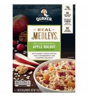Quaker Real Medleys, Multigrain Instant Oatmeal, Apple Walnut, 5 Packets