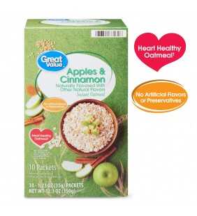 Great Value Apples & Cinnamon Instant Oatmeal, 1.23 oz, 10 Count