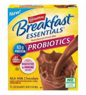 Carnation Breakfast Essentials Probiotics Powder Nutritional Breakfast Drink Mix, Rich Milk Chocolate, 10 - 1.26 OZ Packets