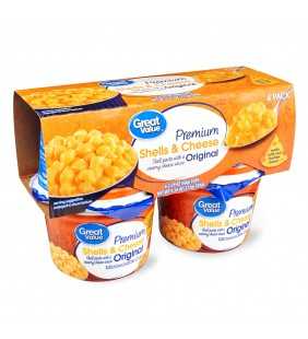 Great Value Premium Shells & Cheese Microwavable Cups, Original, 2.39 oz, 4 Count