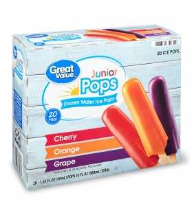 Great Value Junior Ice Pops, Cherry, Orange, and Grape, 33 fl oz, 20 Count