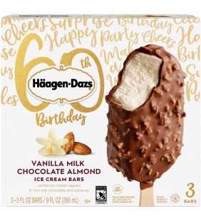 HAAGEN-DAZS Ice Cream Bars, Vanilla Milk Chocolate Almond Bar, 3 Ct. | No GMO Ingredients | No rBST | Gluten Free