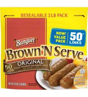 Banquet Brown N Serve Frozen Precooked Sausage Links Original 32 Ounce Value Pack 50 Count