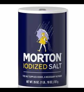 Morton Iodized Table Salt, All-Purpose Iodized Salt for Cooking, Seasoning, and Baking, 26 OZ Canister