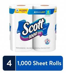 Scott 1000 Sheets Per Roll Toilet Paper, 4 Rolls, Bath Tissue