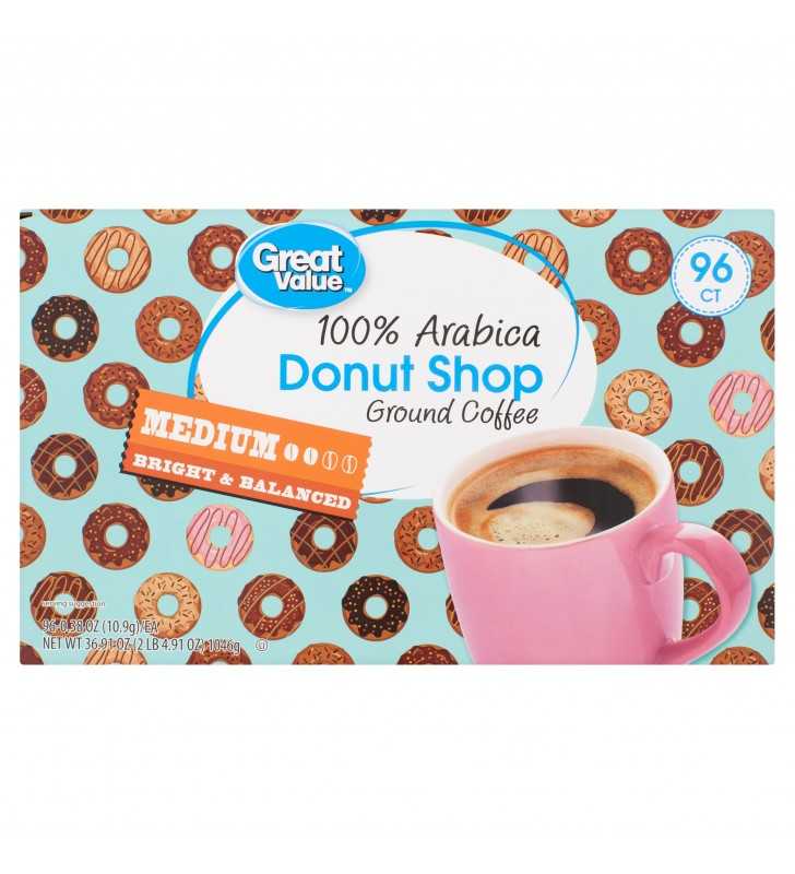 Great Value 100% Arabica Donut Shop Coffee Pods, Medium Roast, 96 Count