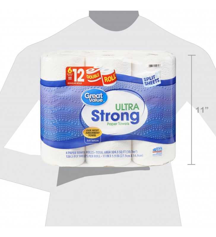 Split Sheets 6 Double Rolls Soft Texture Great Value Ultra Strong Paper Towels 