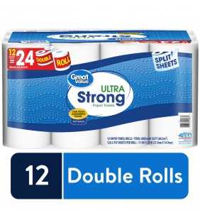 Great Value Ultra Strong Paper Towels, Split Sheets, 12 Double Rolls