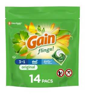 Gain Flings Liquid Laundry Detergent, Original Scent, 14 Count, HE Compatible